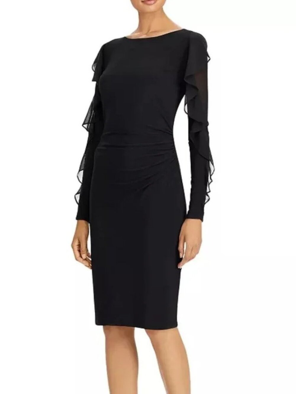 Lauren Ralph Lauren Georgette Ruffle Long-Sleeve Sheath Cocktail Dress Size 16